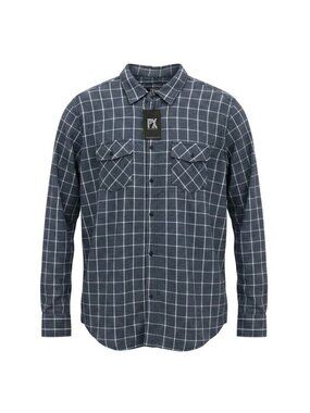 PX Clothing Mens Flannel Window Pane Plaid Shirt Size M Navy White Lightweight